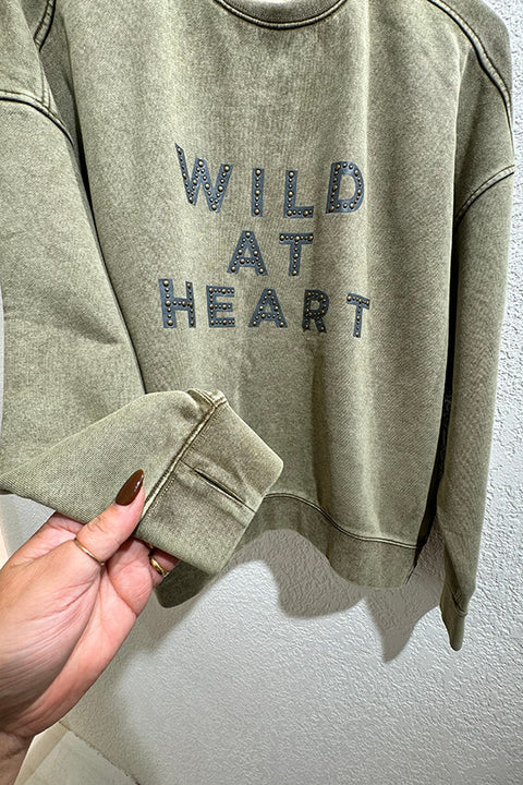 Wild At Heart Studded Retro Sweater - Khaki