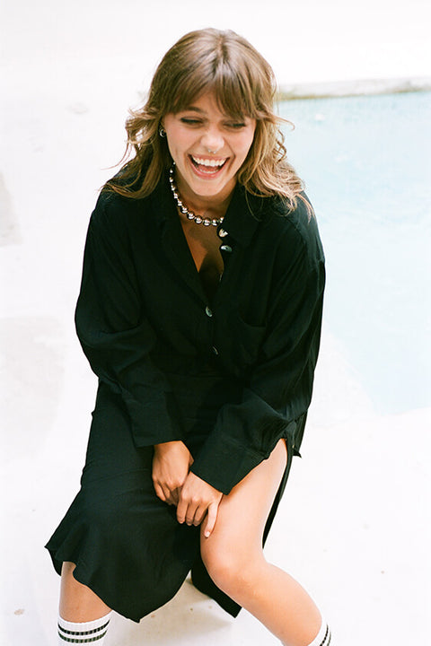 Classic Oversized Boyfriend Shirt - Black Fujiette