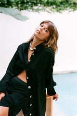 Classic Oversized Boyfriend Shirt - Black Fujiette