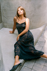 Noir Lace Maxi Slip - Black Lace