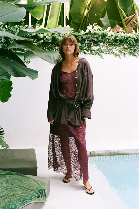 Noir Lace Maxi Slip - Grape