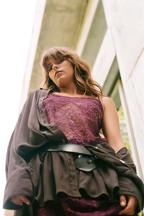 Noir Lace Maxi Slip - Grape