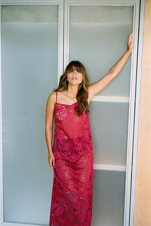 Noir Lace Maxi Slip - Red Wine