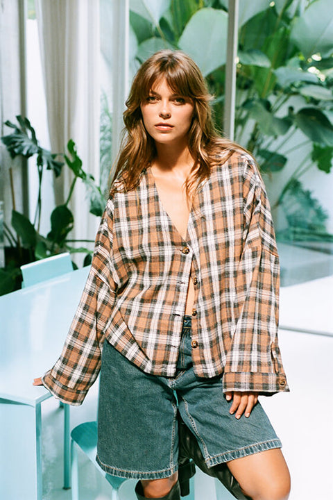 Maggie Long Sleeve Crop - Winter Brown Flannel