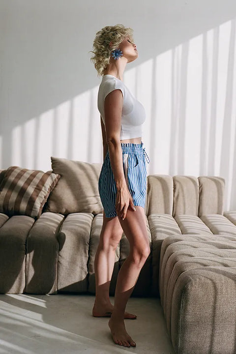 Safari Paperbag Shorts - Blue & White Racer Stripe