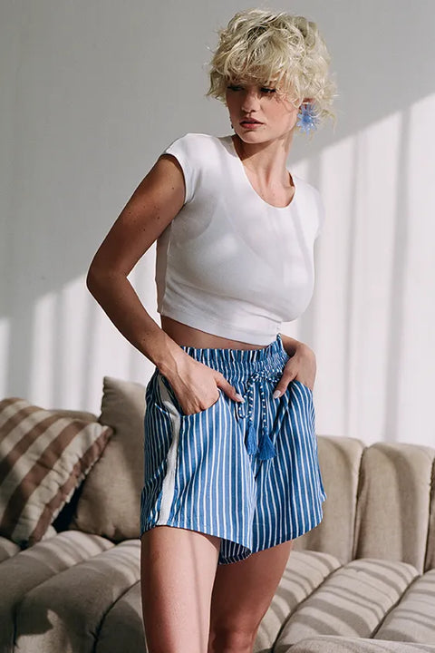 Safari Paperbag Shorts - Blue & White Racer Stripe