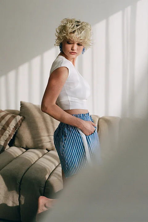 Safari Paperbag Shorts - Blue & White Racer Stripe