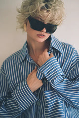 Classic Oversized Boyfriend Shirt - Blue & White Stripe