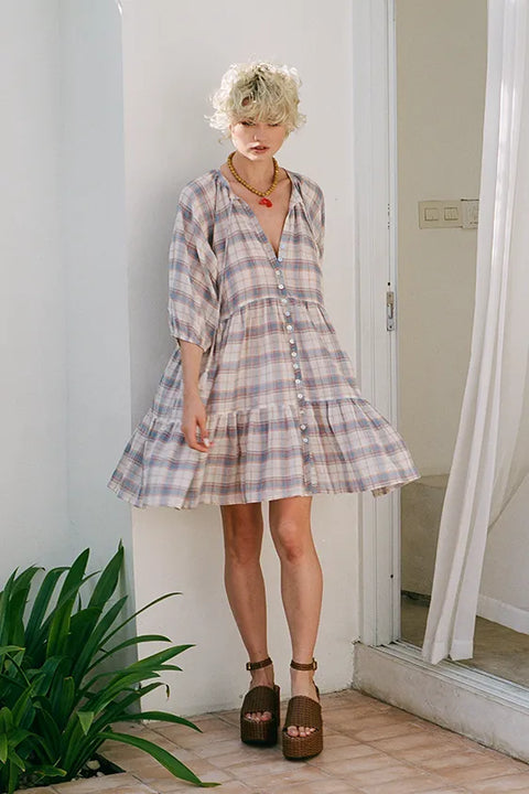 Mini Smock Dress - Blue Check