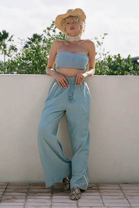 Safari Paperbag Pant - Blue Linen Racer Stripe