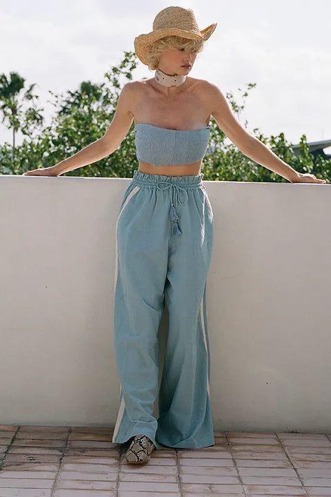 Safari Paperbag Pant - Blue Linen Racer Stripe
