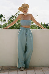 Safari Paperbag Pant - Blue Linen Racer Stripe