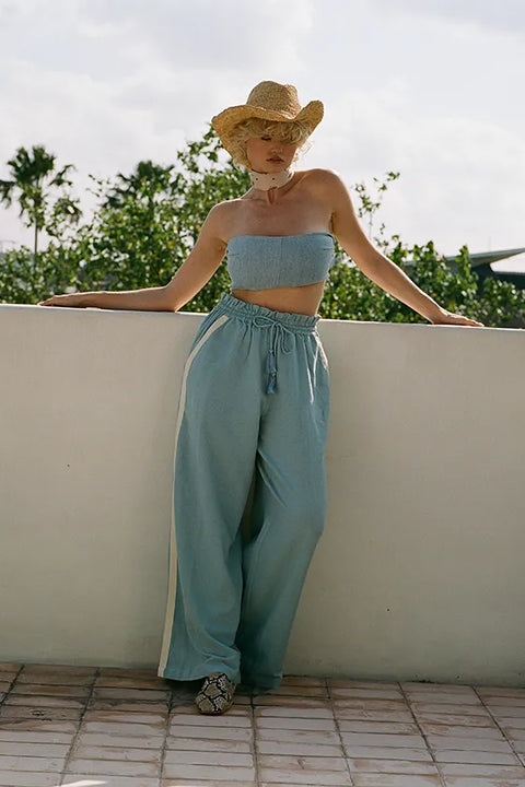 Safari Paperbag Pant - Blue Linen Racer Stripe
