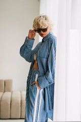 Classic Oversized Boyfriend Shirt - Blue & White Stripe