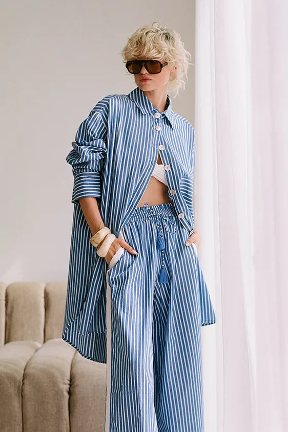 Safari Paperbag Pant - Blue & White Racer Stripe