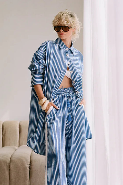 Safari Paperbag Pant - Blue & White Racer Stripe