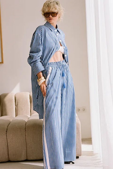 Classic Oversized Boyfriend Shirt - Blue & White Stripe