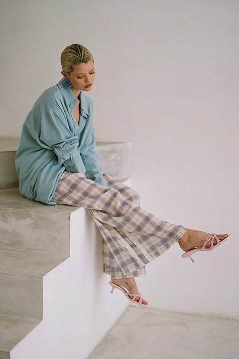 Classic Oversized Boyfriend Shirt - Blue Linen