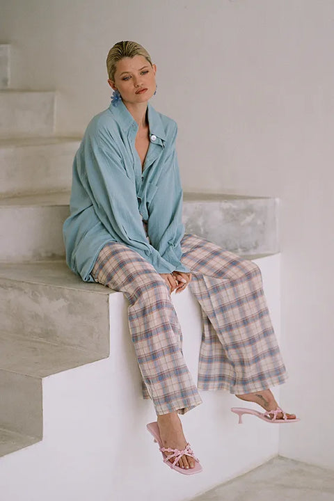 Classic Oversized Boyfriend Shirt - Blue Linen