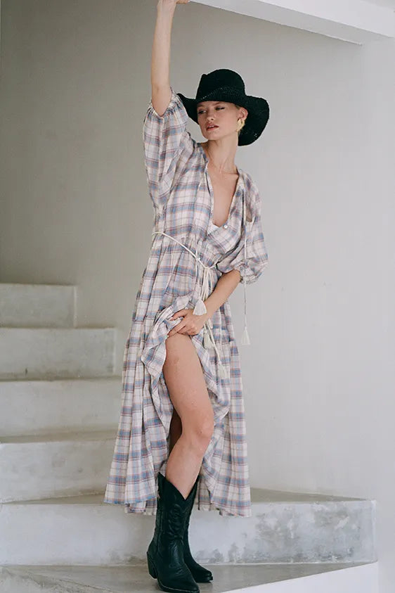 Midi Smock Dress - Blue Check