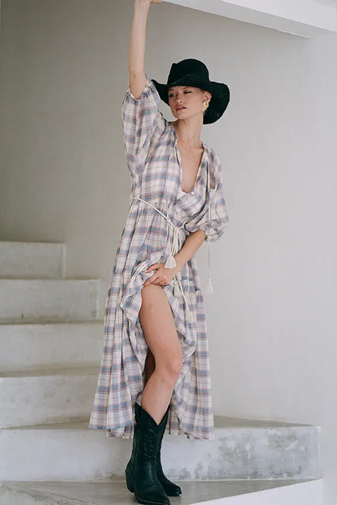 Midi Smock Dress - Blue Check