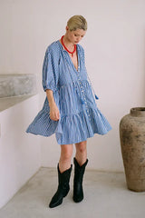 Mini Smock Dress - Blue & White Stripe