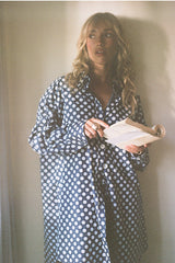 Classic Oversized Boyfriend Shirt - Denim Polka Dot