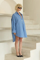 Classic Oversized Boyfriend Shirt - Blue & White Stripe
