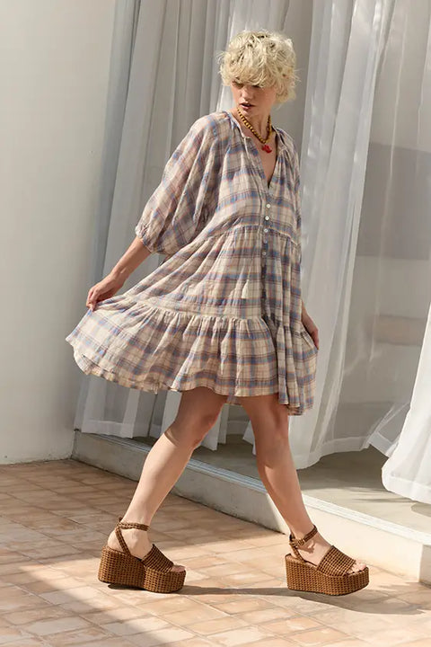 Mini Smock Dress - Blue Check