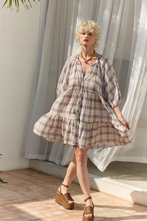 Mini Smock Dress - Blue Check