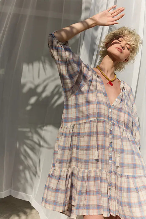 Mini Smock Dress - Blue Check