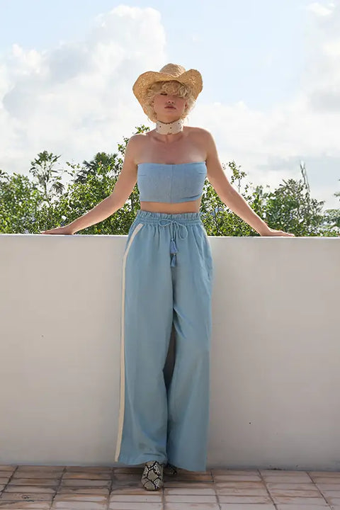 Safari Paperbag Pant - Blue Linen Racer Stripe