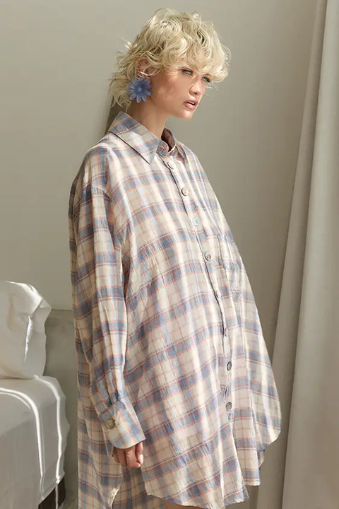 Classic Oversized Boyfriend Shirt - Blue Check
