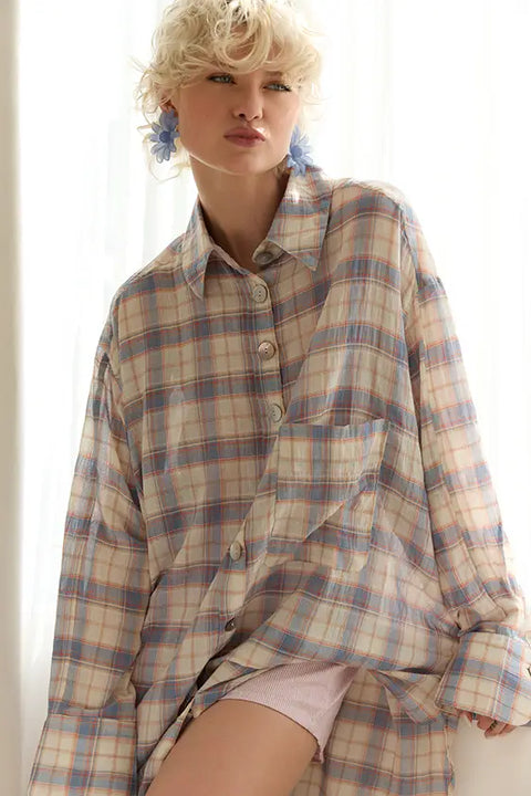 Classic Oversized Boyfriend Shirt - Blue Check