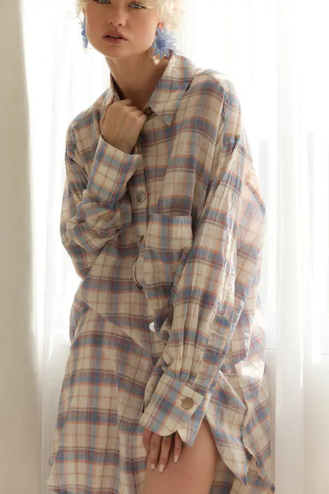 Classic Oversized Boyfriend Shirt - Blue Check