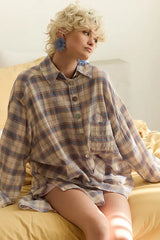 Classic Oversized Boyfriend Shirt - Blue Check