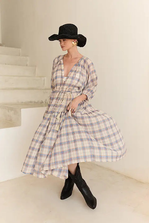 Midi Smock Dress - Blue Check