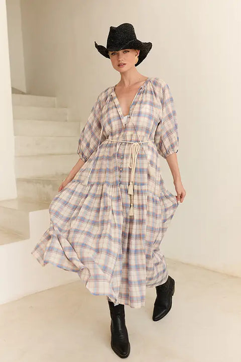 Midi Smock Dress - Blue Check