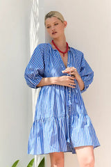 Mini Smock Dress - Blue & White Stripe