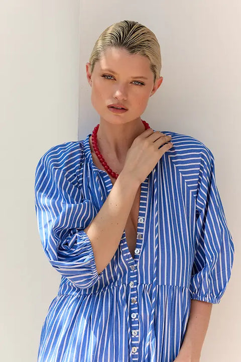 Mini Smock Dress - Blue & White Stripe