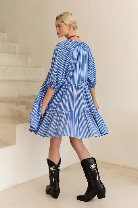 Mini Smock Dress - Blue & White Stripe