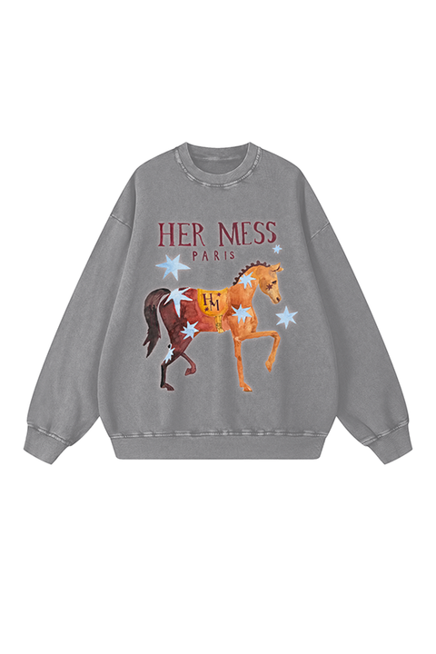 Her Mess Crew Neck Sweatshirt - Grey Acid Wash