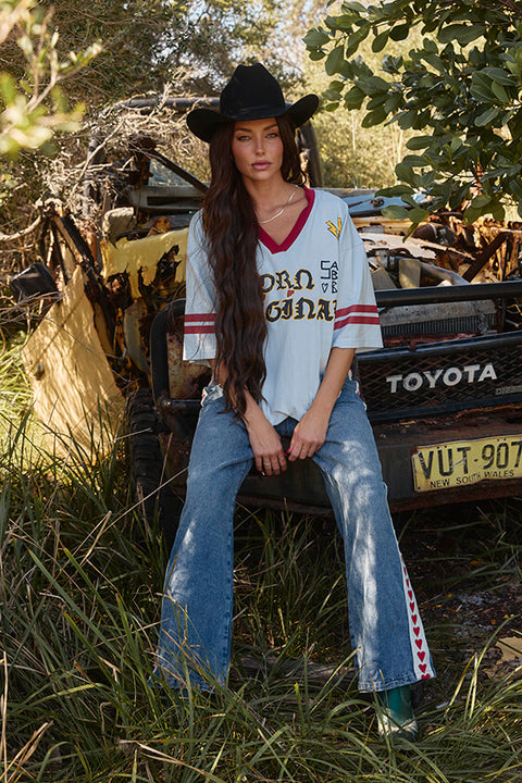 The Born Original Tee - Sky & Maroon
