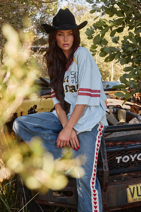 The Born Original Tee - Sky & Maroon