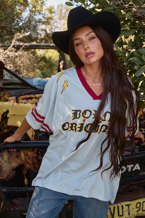 The Born Original Tee - Sky & Maroon