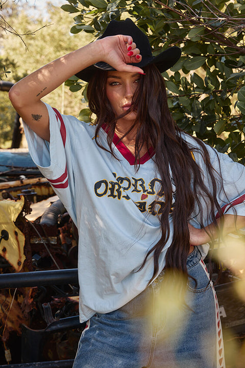 The Born Original Tee - Sky & Maroon