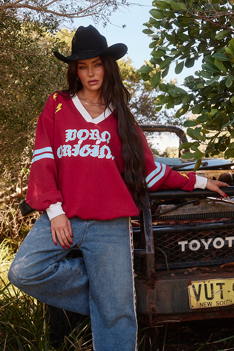 The Born Original Jumper - Maroon & Sky