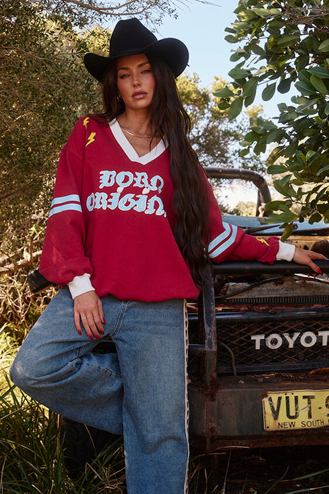 The Born Original Jumper - Maroon & Sky