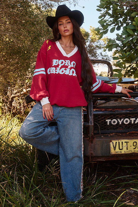 The Born Original Jumper - Maroon & Sky