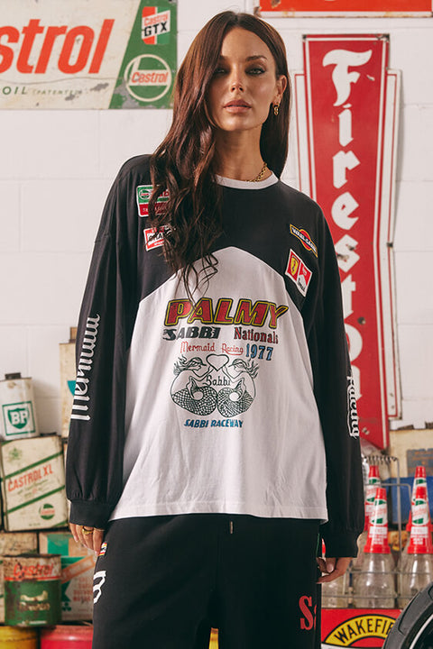 Mermaid Racing Long Sleeve Tee - Black/White